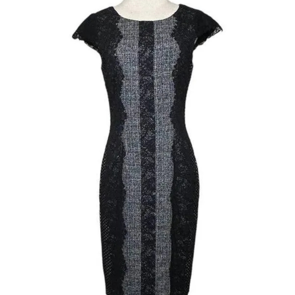 Betsey Johnson Gray Black Lace Sheath Dress NWT size 8